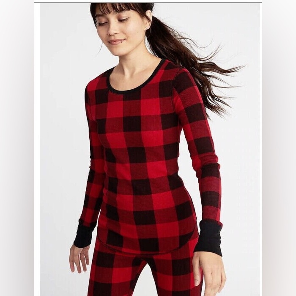 Old Navy Cozy Red & Black Buffalo Plaid Thermal Long-Sleeve Pajama Set